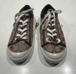 Coach Francesca Logo Brown Canvas Fashion Lace Up Sneakers 9.5B